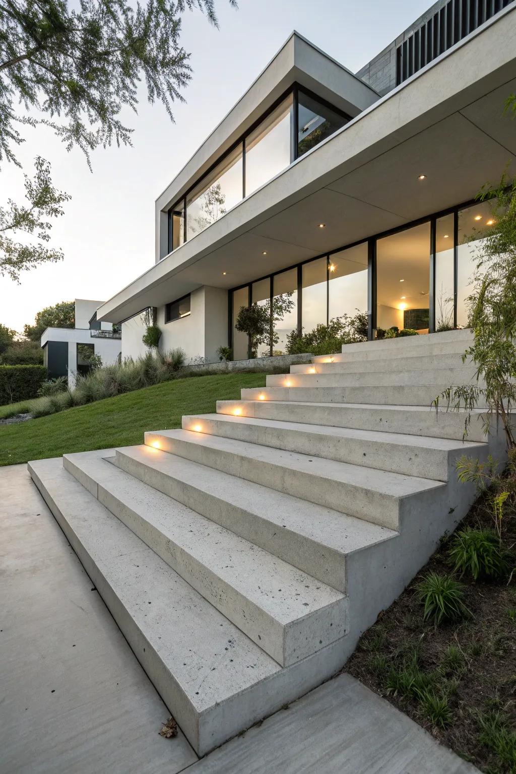 Sleek, minimalist steps create an elegant entrance.