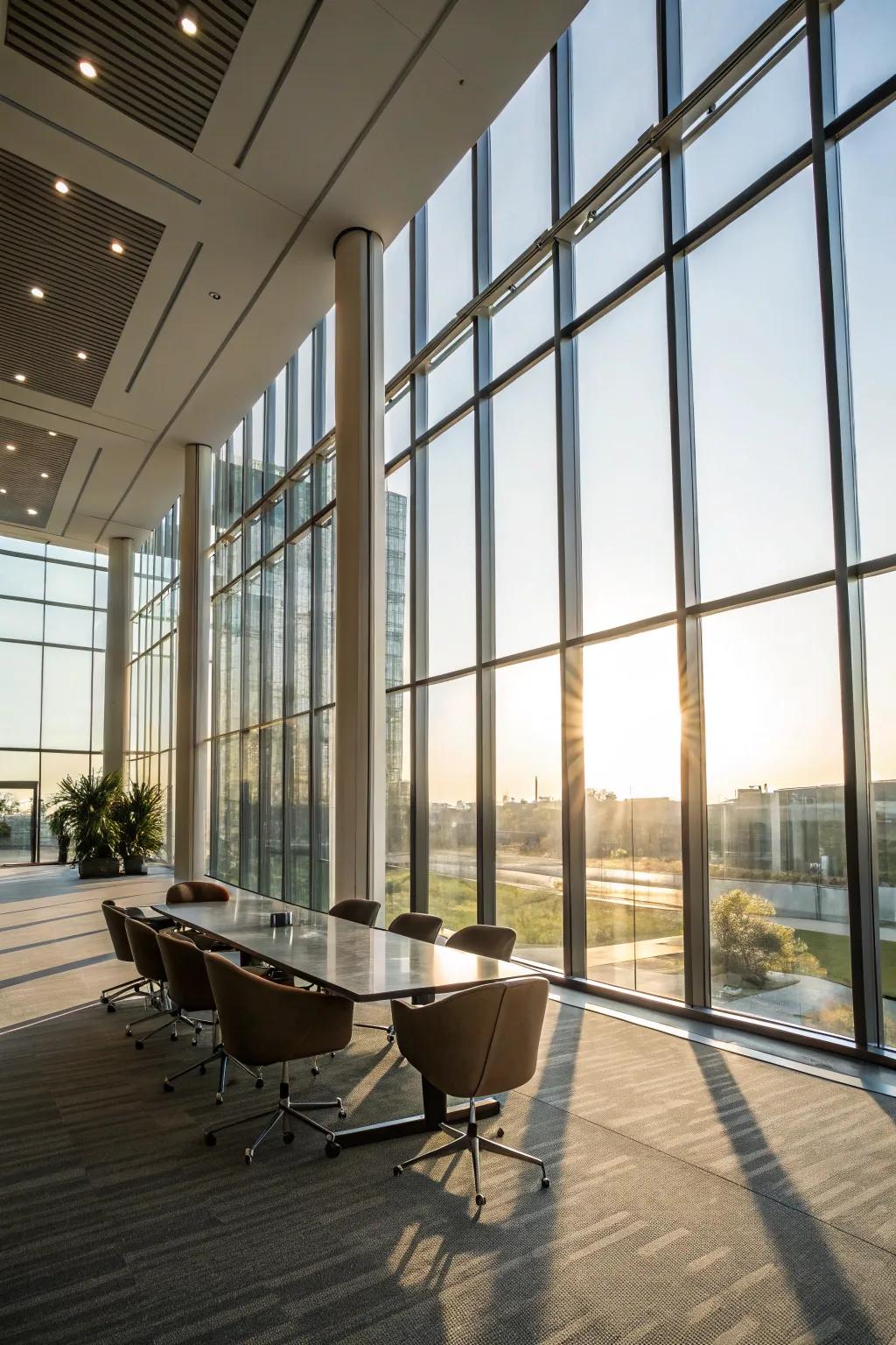 Daylight enhances the ambiance in this expansive and bright conference room.