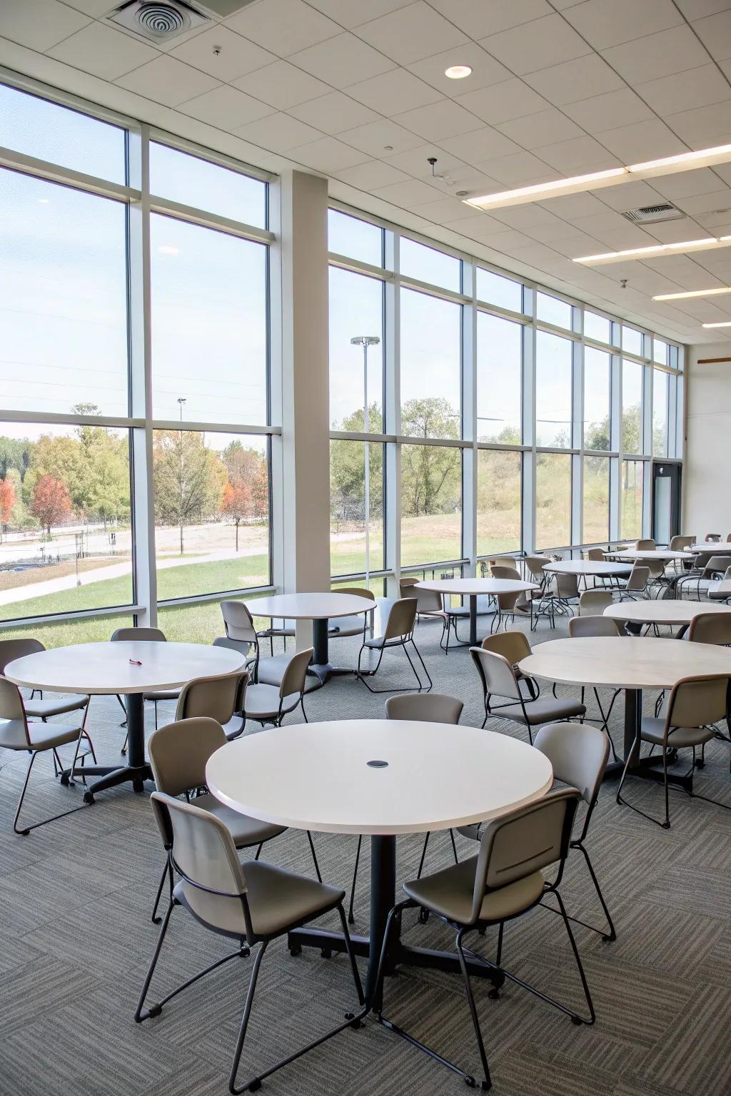 Adaptable tables allow flexibility for every meeting type.