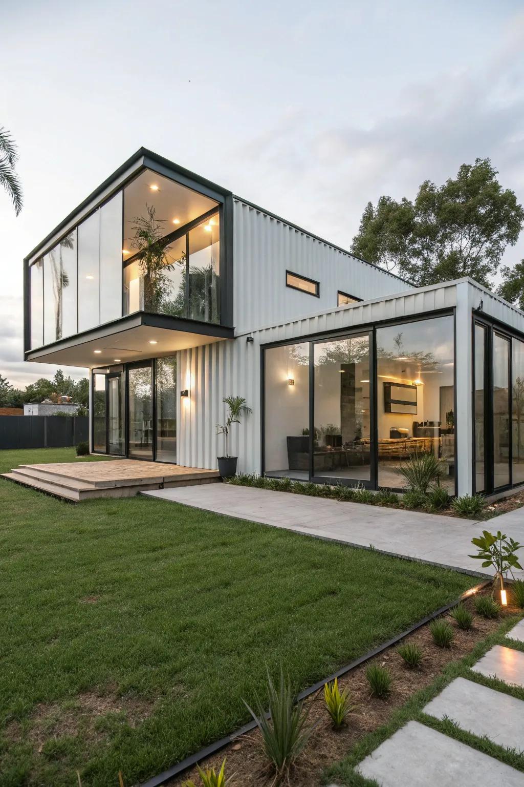 A sophisticated container home showcasing modern design aspects.