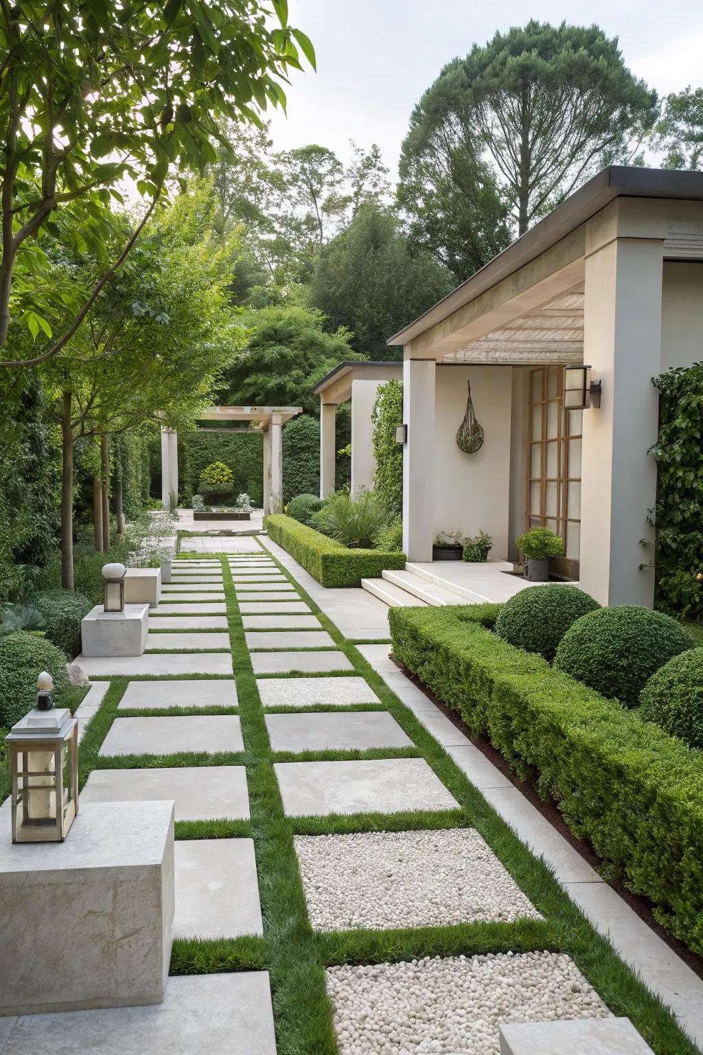 Geometric paths bring structure and flair.