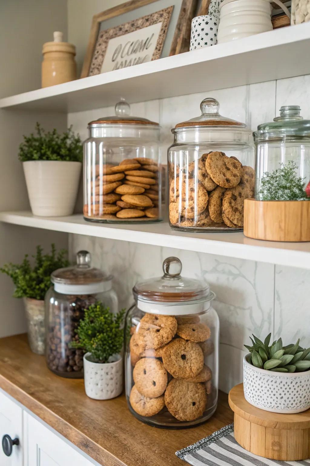 A captivating shelf display featuring an array of cookie jars.