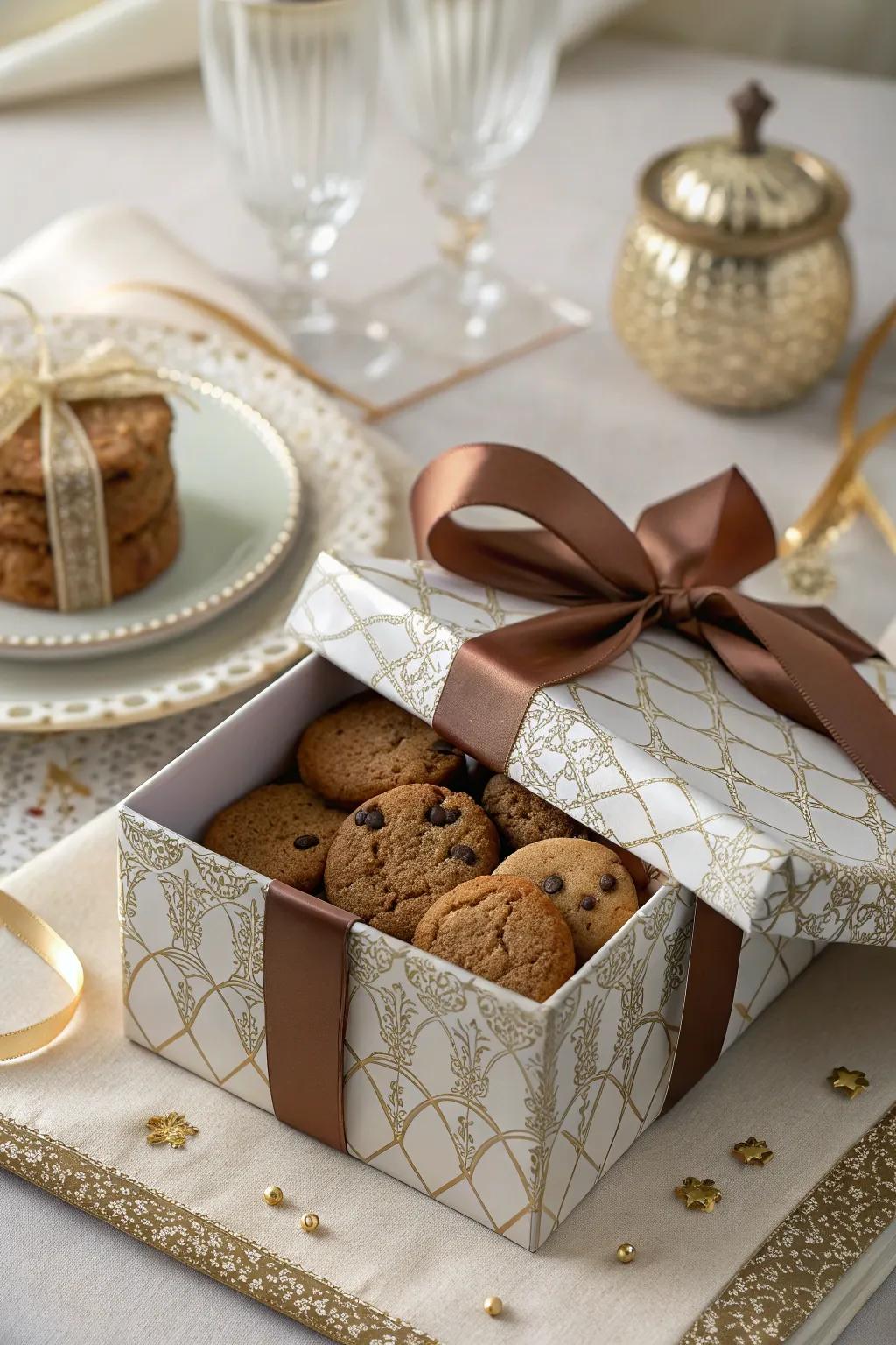 Elegant gift boxes transform cookies into a sophisticated offering.