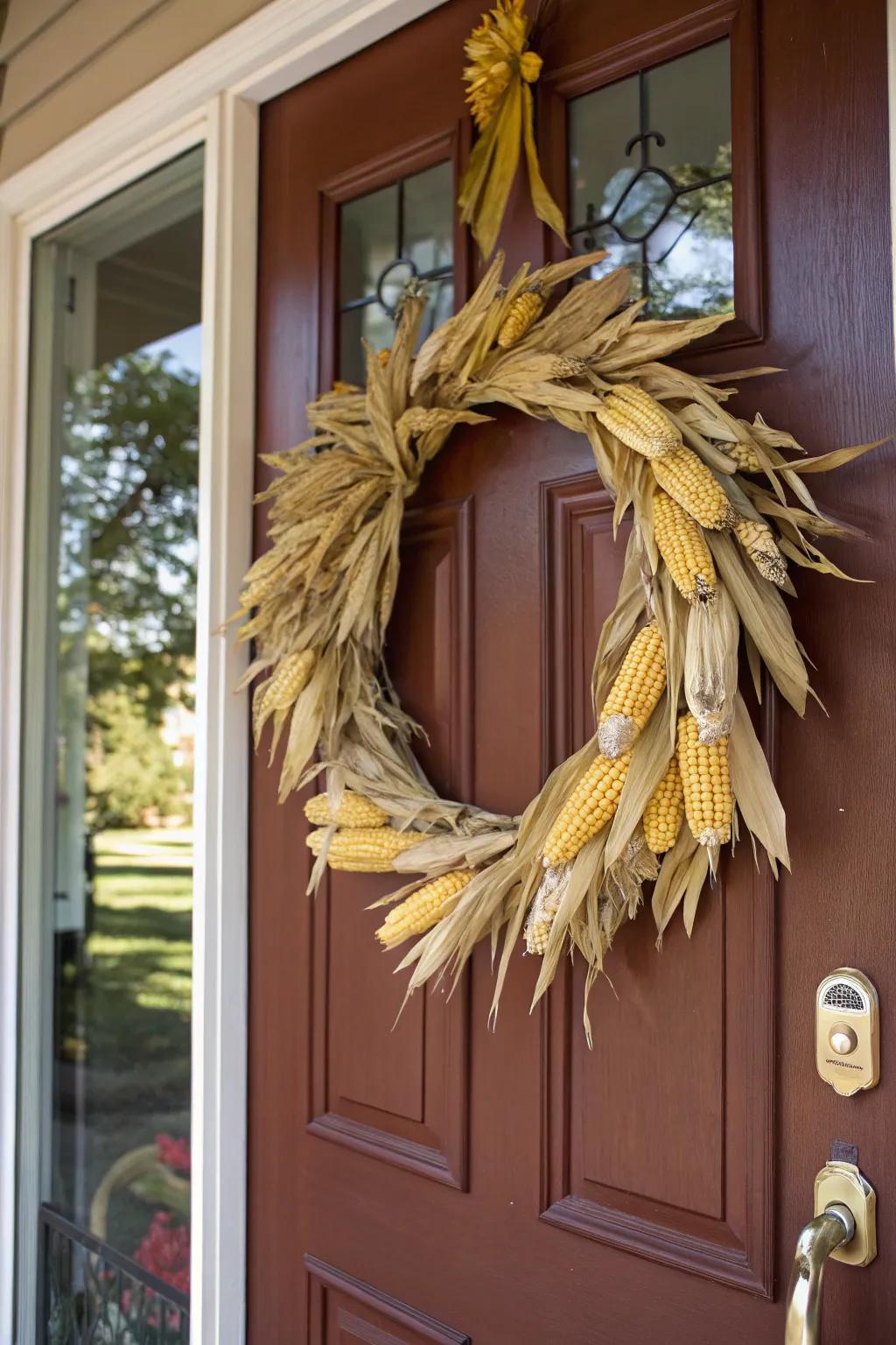 A welcoming maize garland enhancing a front entrance.