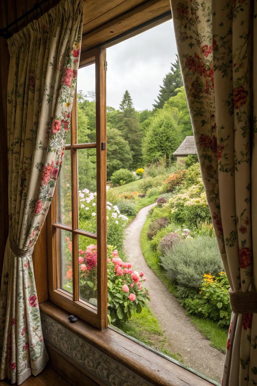 Floral print curtains infuse a touch of garden enchantment into your cottage interiors.