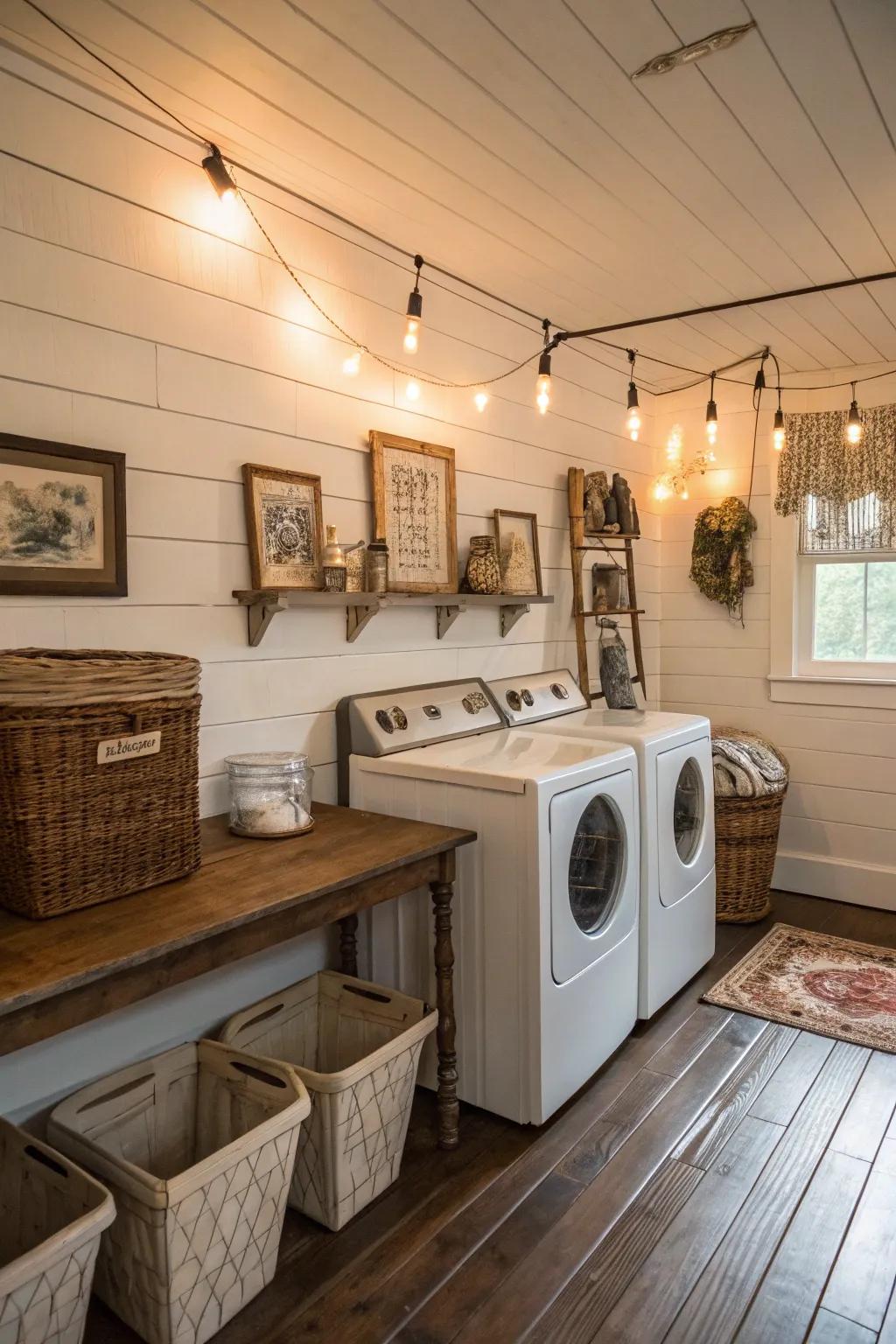 Plank walls introduce a timeless rustic appeal to any laundry room.