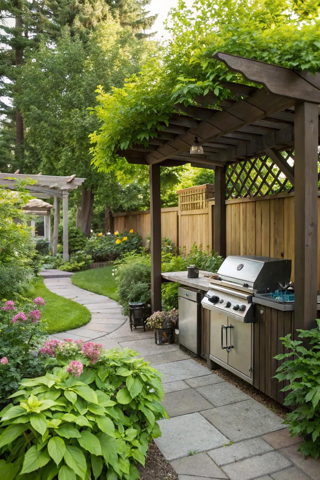 A trellis offers both protection and elegance to your BBQ configuration.