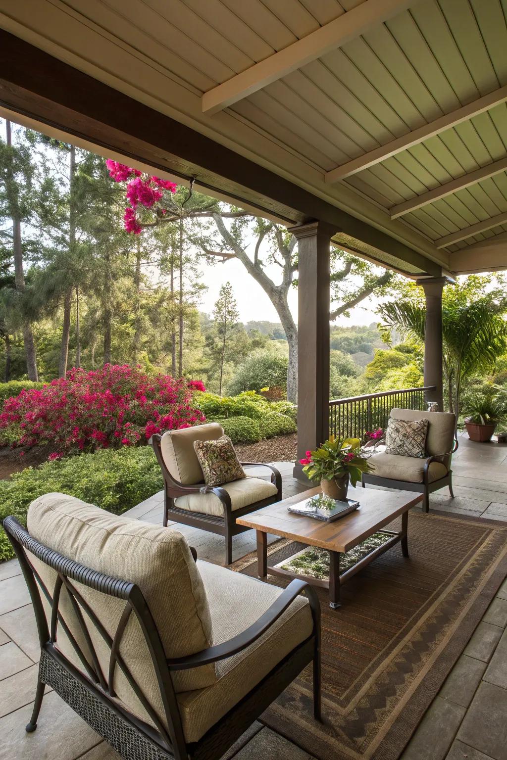 Construct a welcoming seating zone for both relaxation and social engagements.