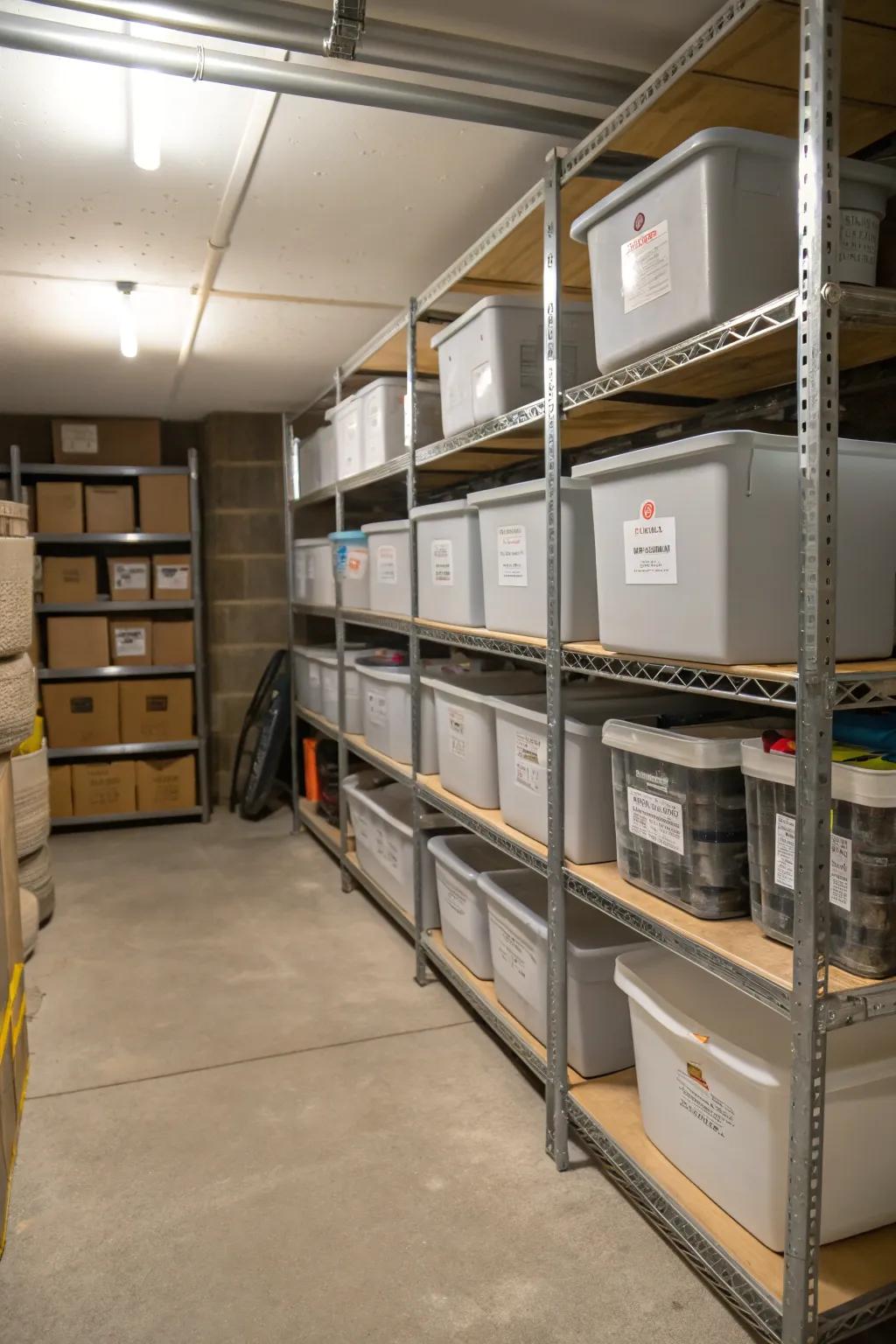 Use shelving units to make the most of vertical space in your crawl space.