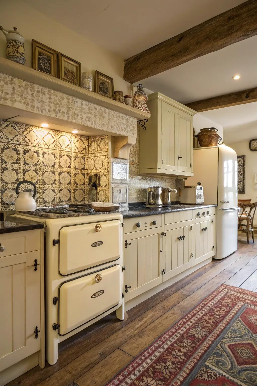 Classic cream cabinets evoke timeless allure.