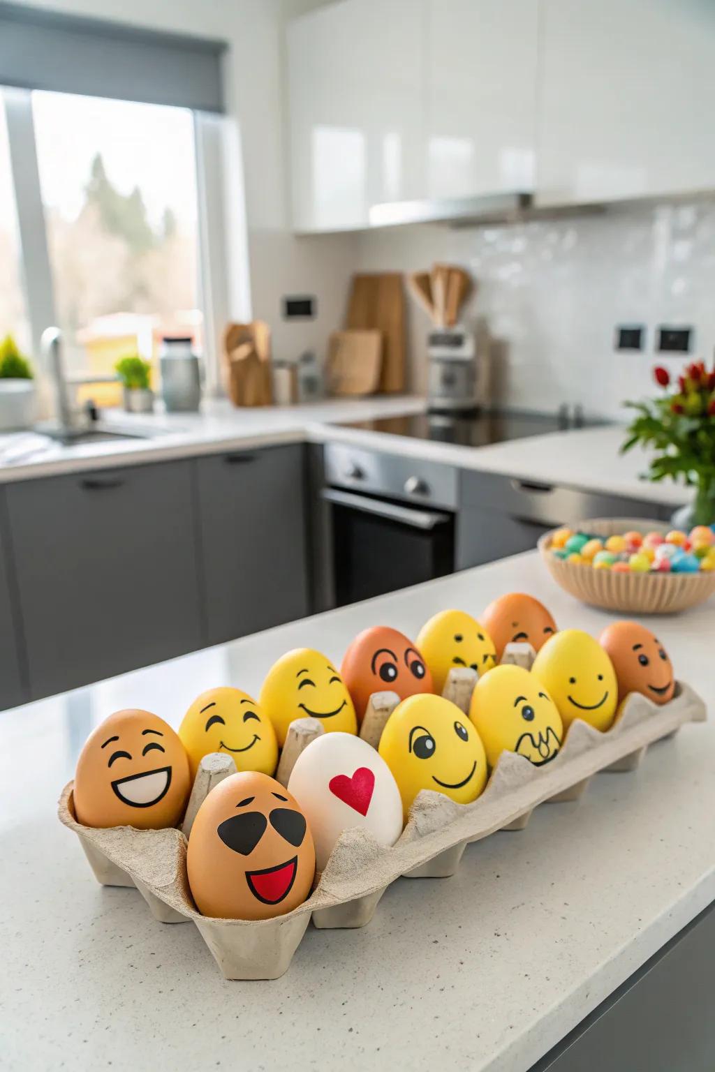 Lively face eggs that bring a fun feeling to the kitchen.