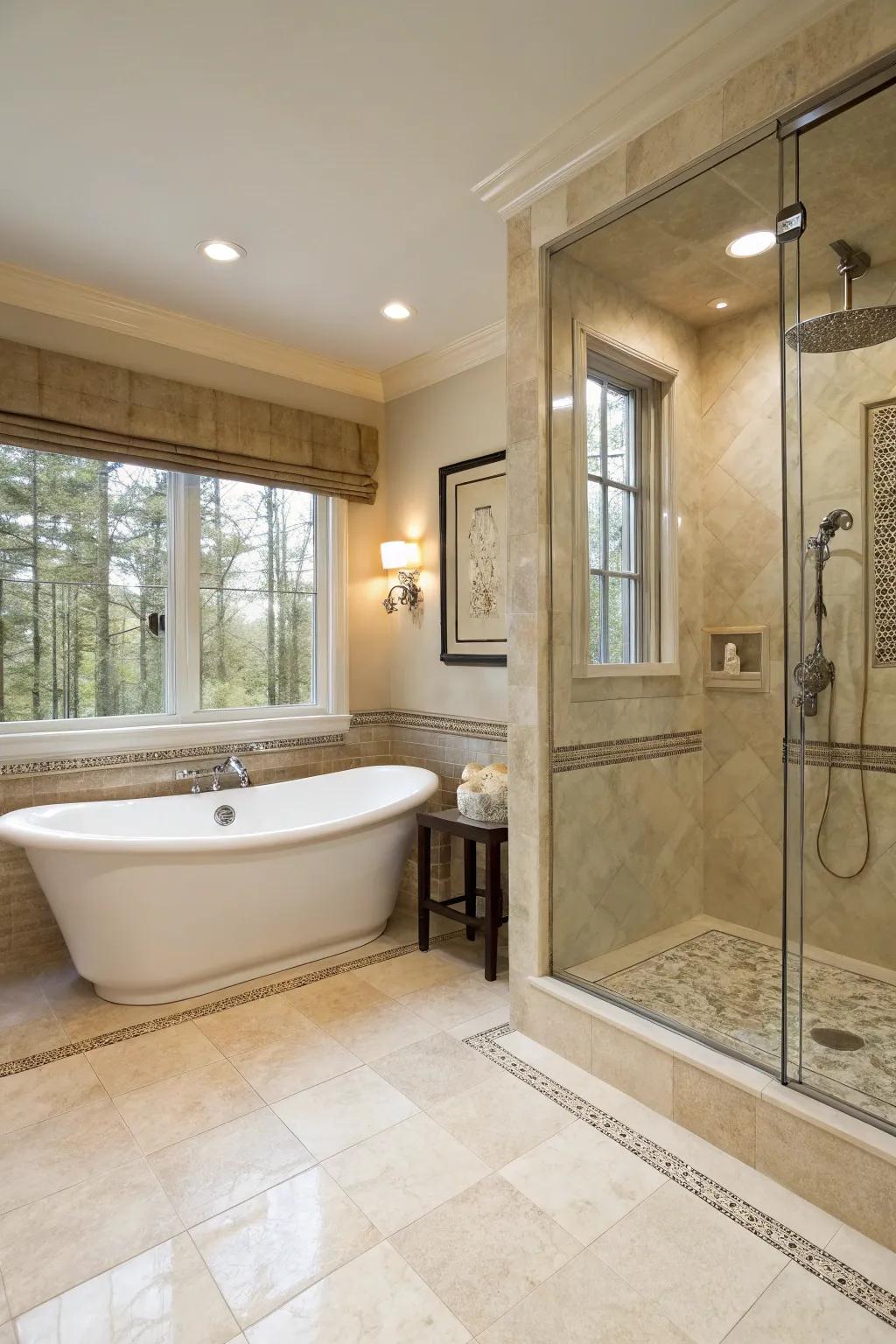 Transform your bathroom with crema marfil into a serene spa-like space.