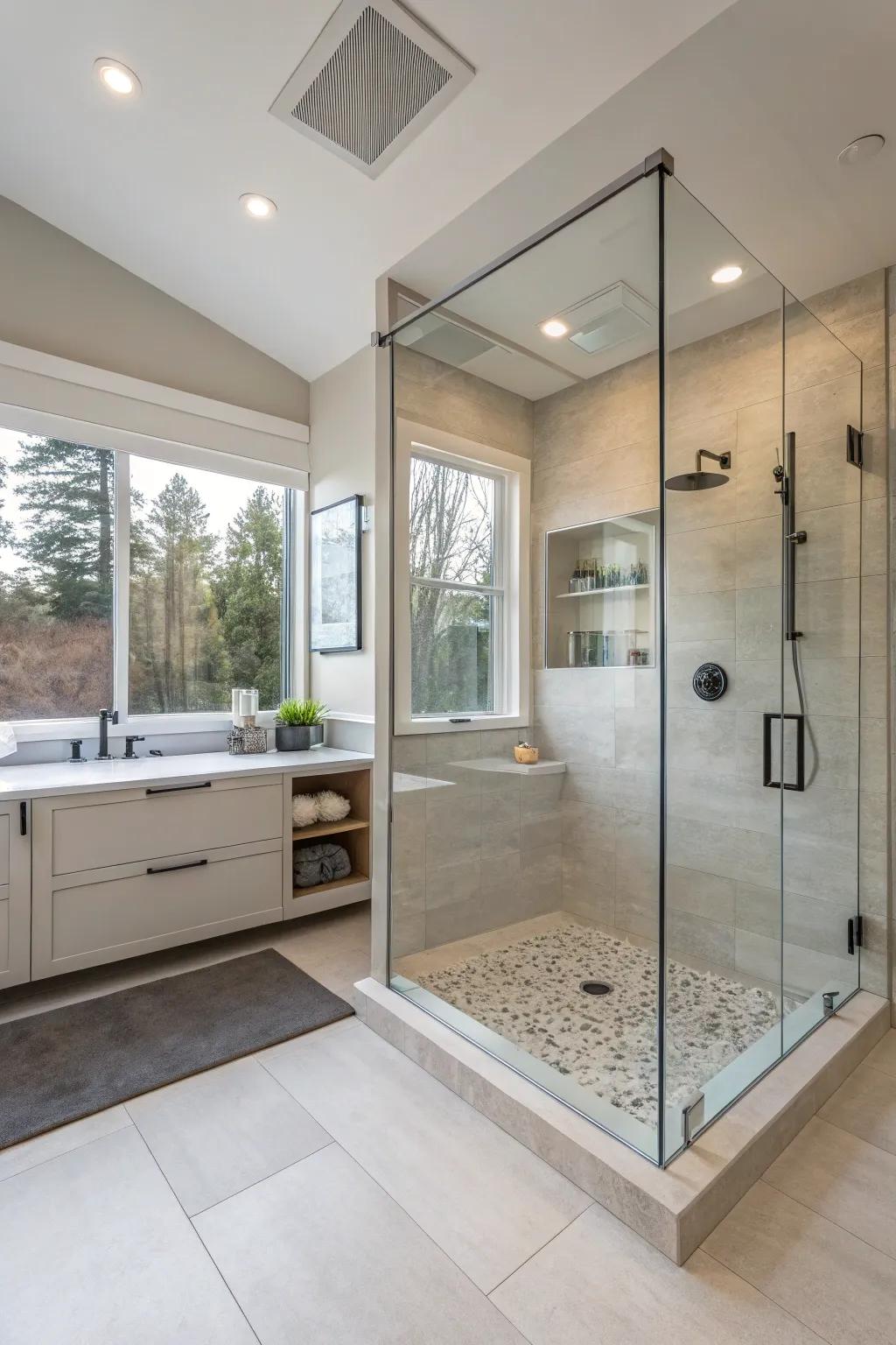 Clear glass transforms this bathroom into an expansive and stylish retreat.