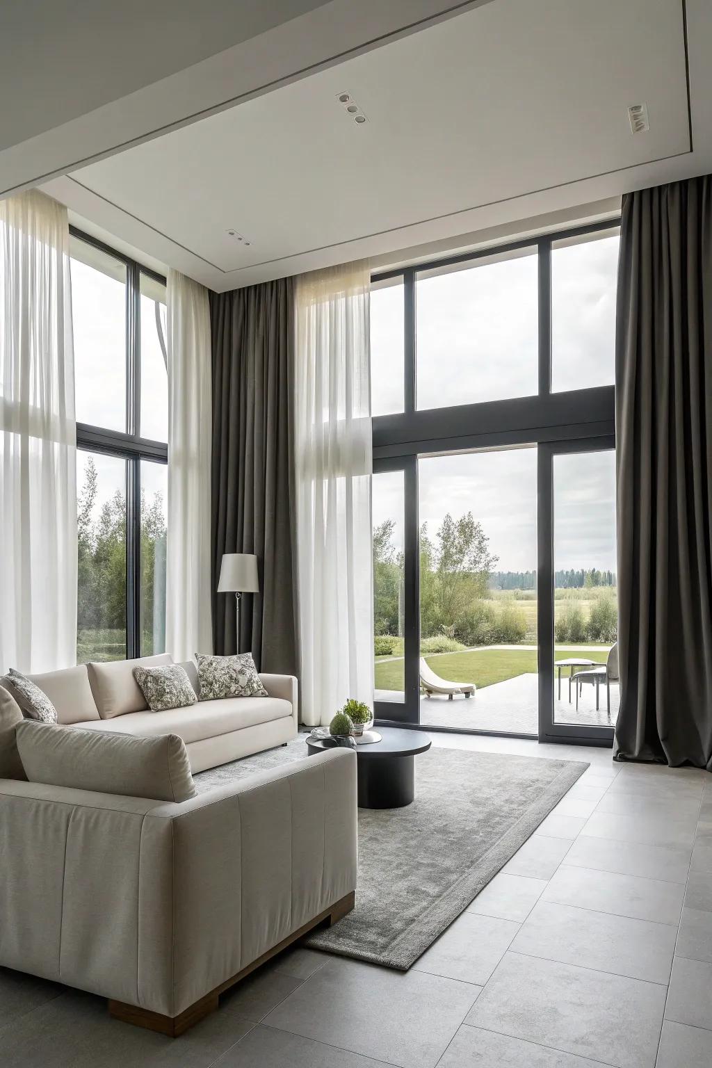 Single-shade drapes offer a modern, elegant touch.