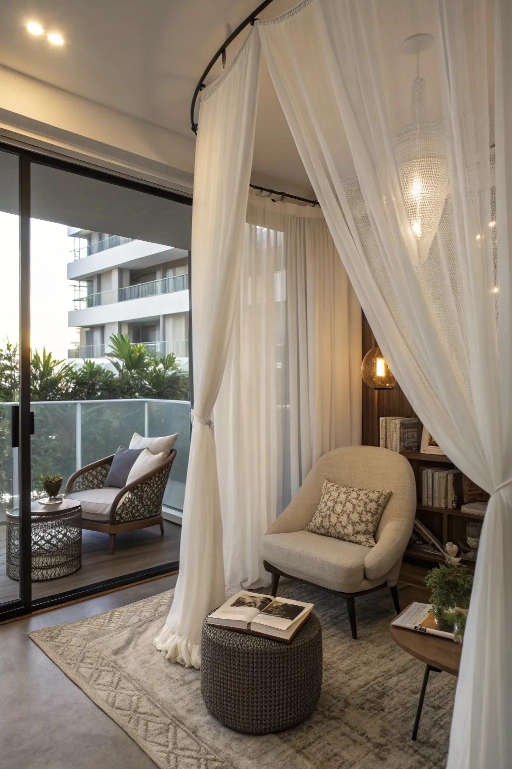 Sheer curtains create a dreamy and intimate bedroom nook.