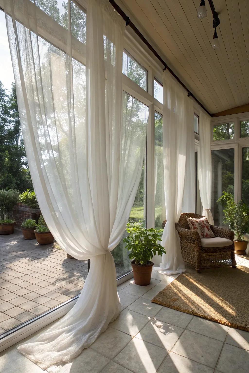 Sheer curtains infuse any sunroom with an element of grace and softness.