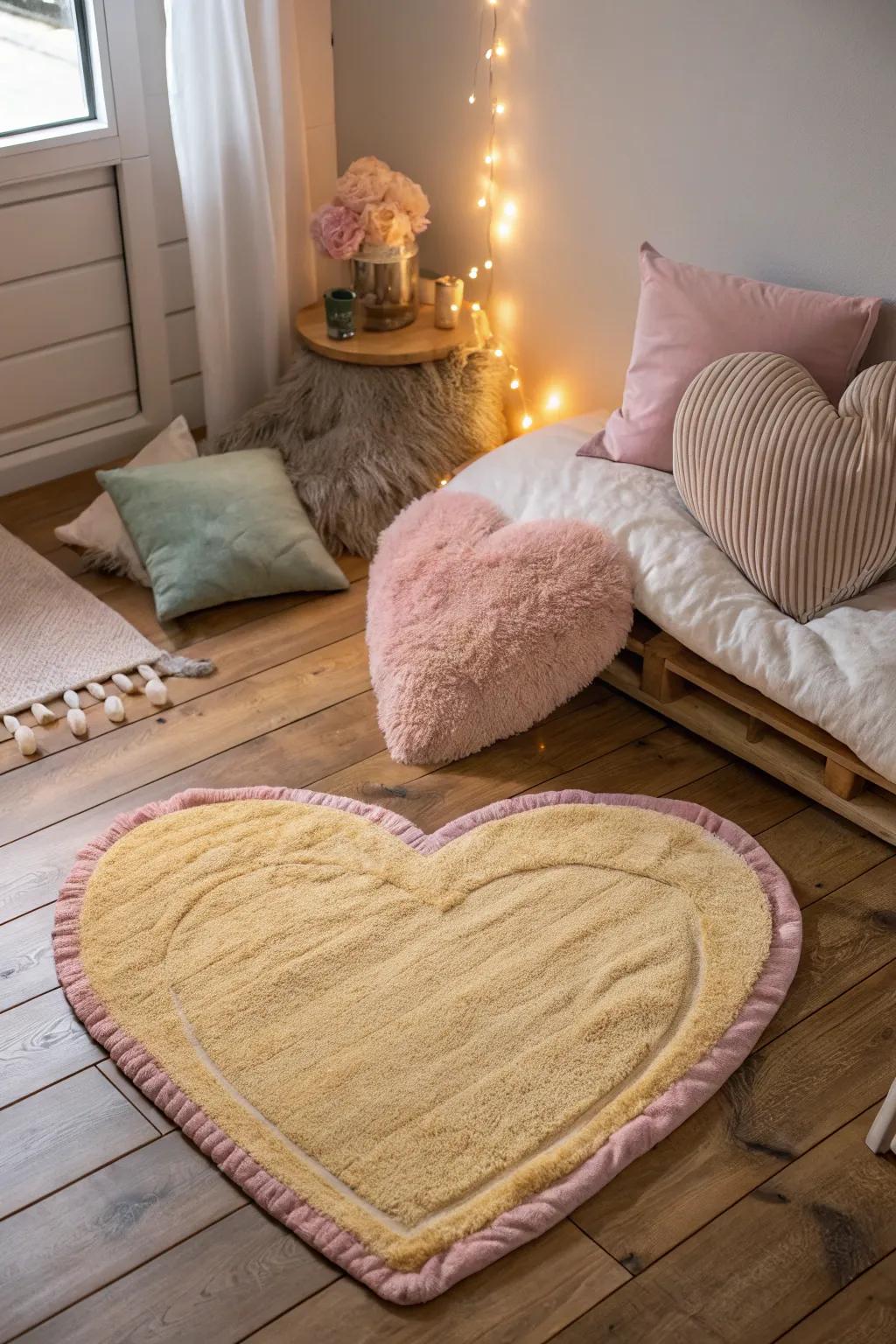 Introduce a playful feel with a heart-shaped rug.