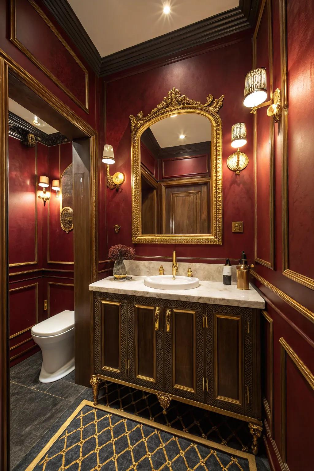Deep crimson walls infuse any bathroom with a spectacular and comforting mood.