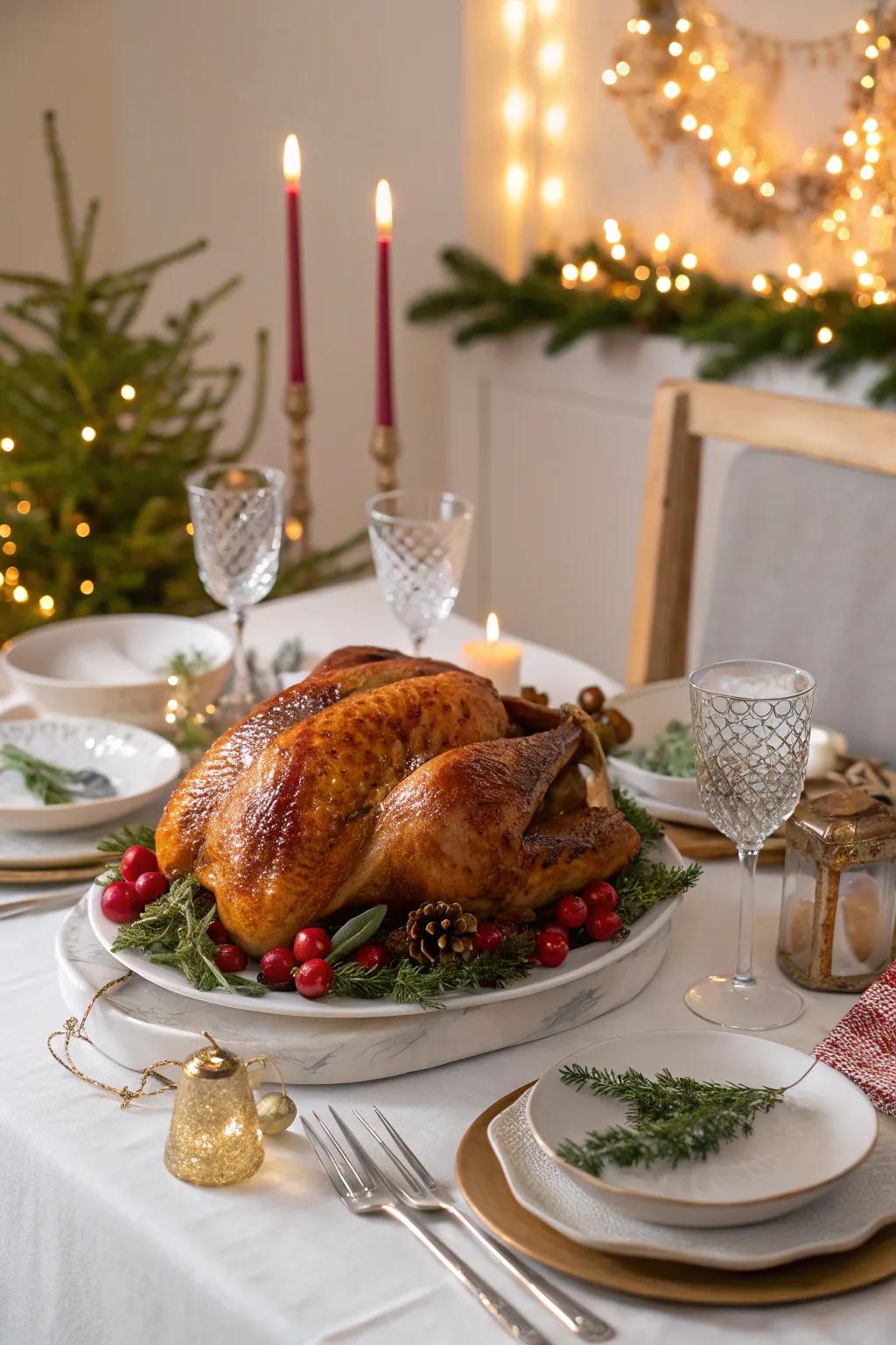 A quintessential roast fowl at the heart of a celebratory December feast.