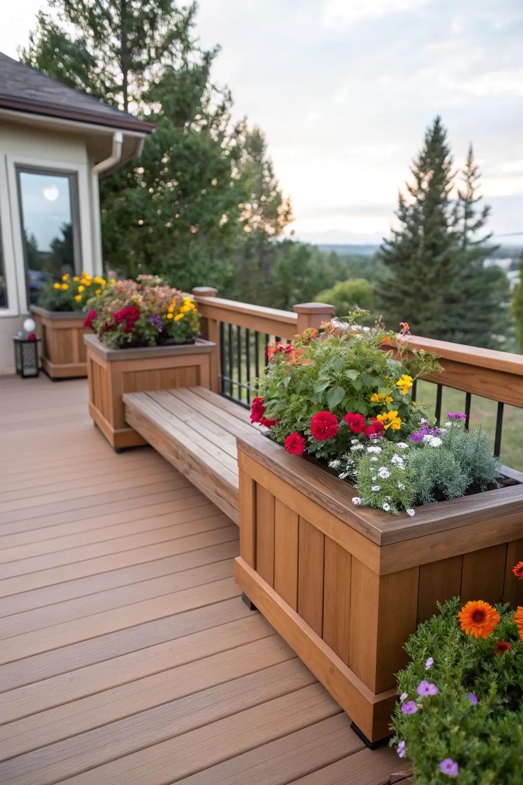 A smart utilization of corner area with a bench and plants.