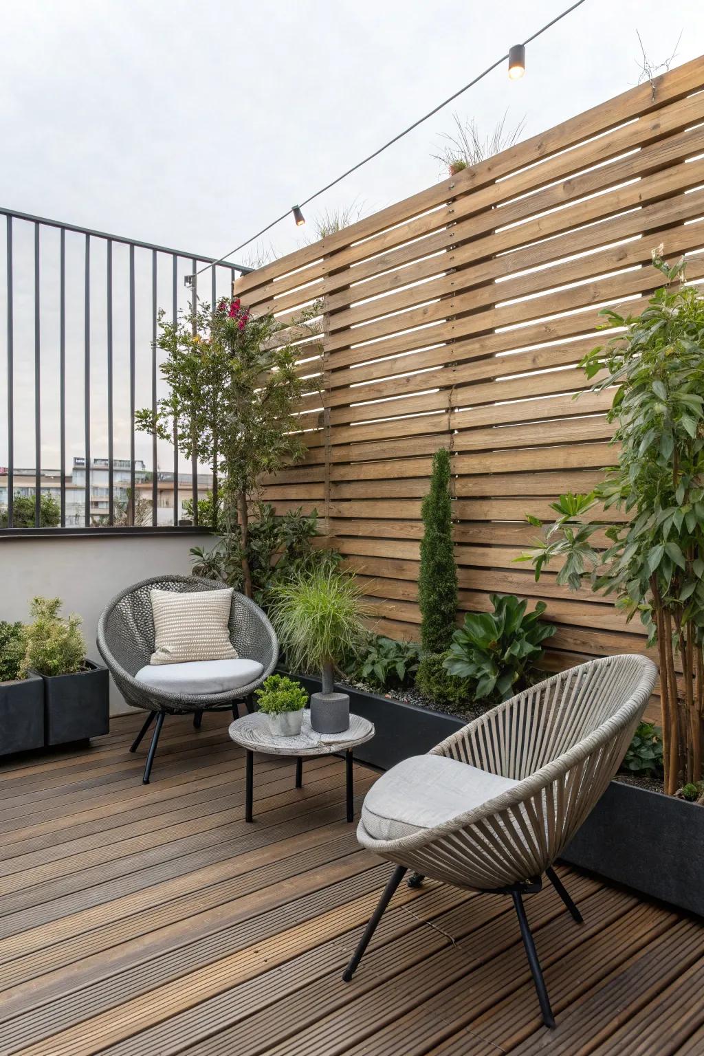 Design a stylish, private area with a timber slat partition.