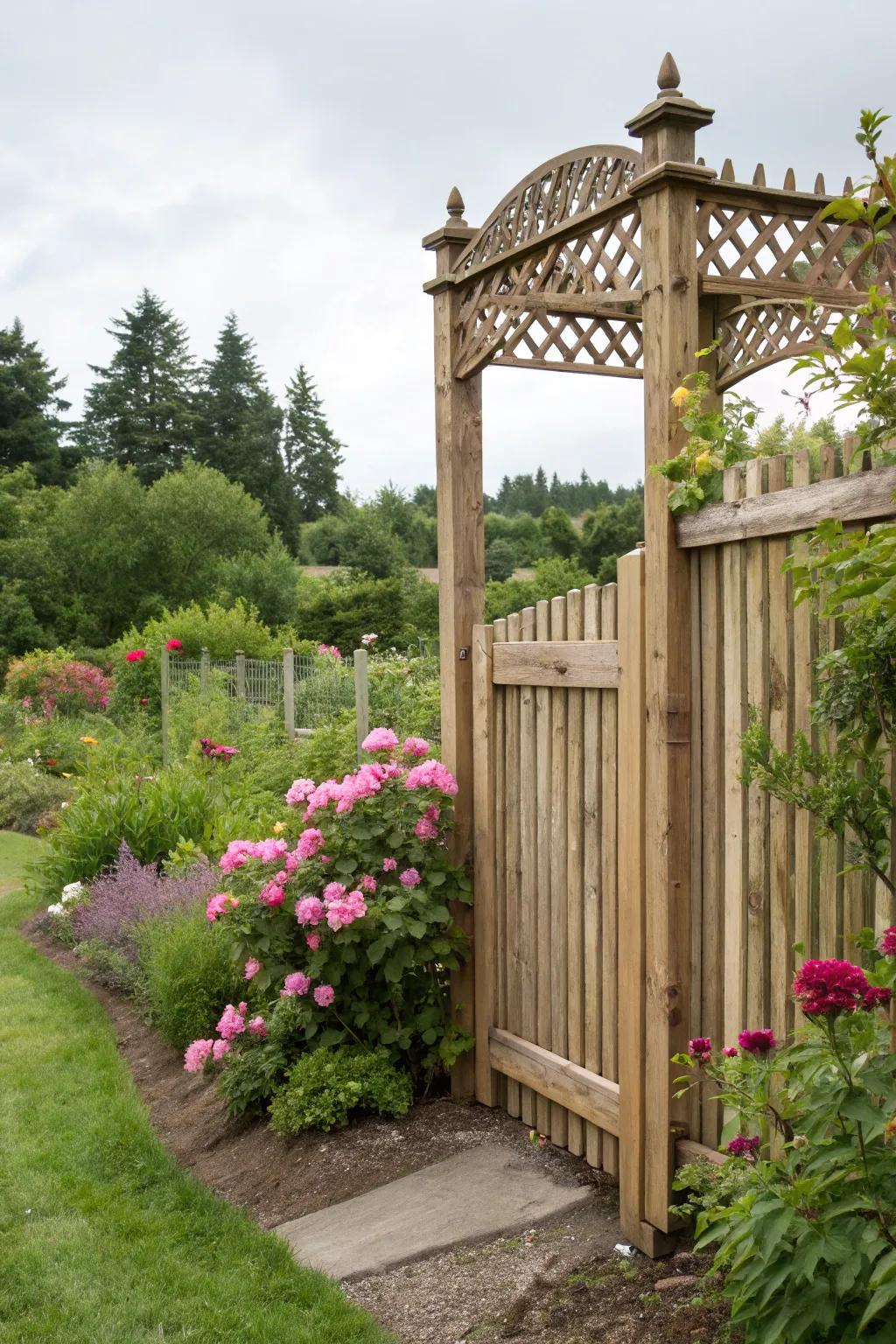 A lattice crown introduces refinement and illumination to a timber fence.