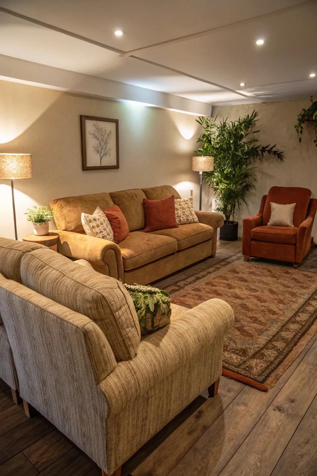 Comfortable sofas and chairs make a welcoming space.
