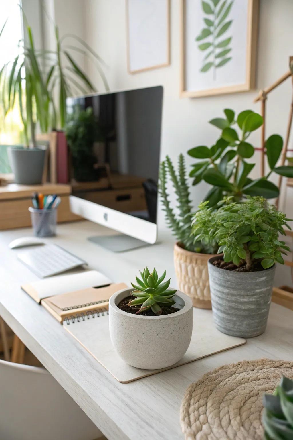 A succulent bringing a refreshing touch of nature to the desk.
