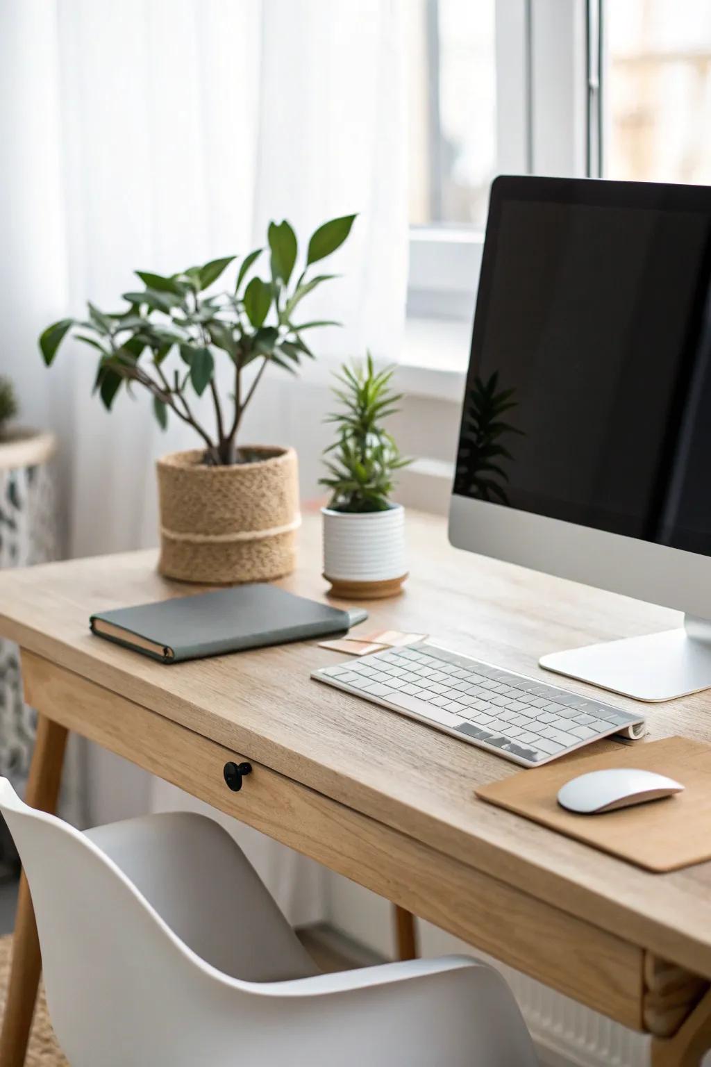 A minimalist desk layout promoting intense focus and imaginative thinking.