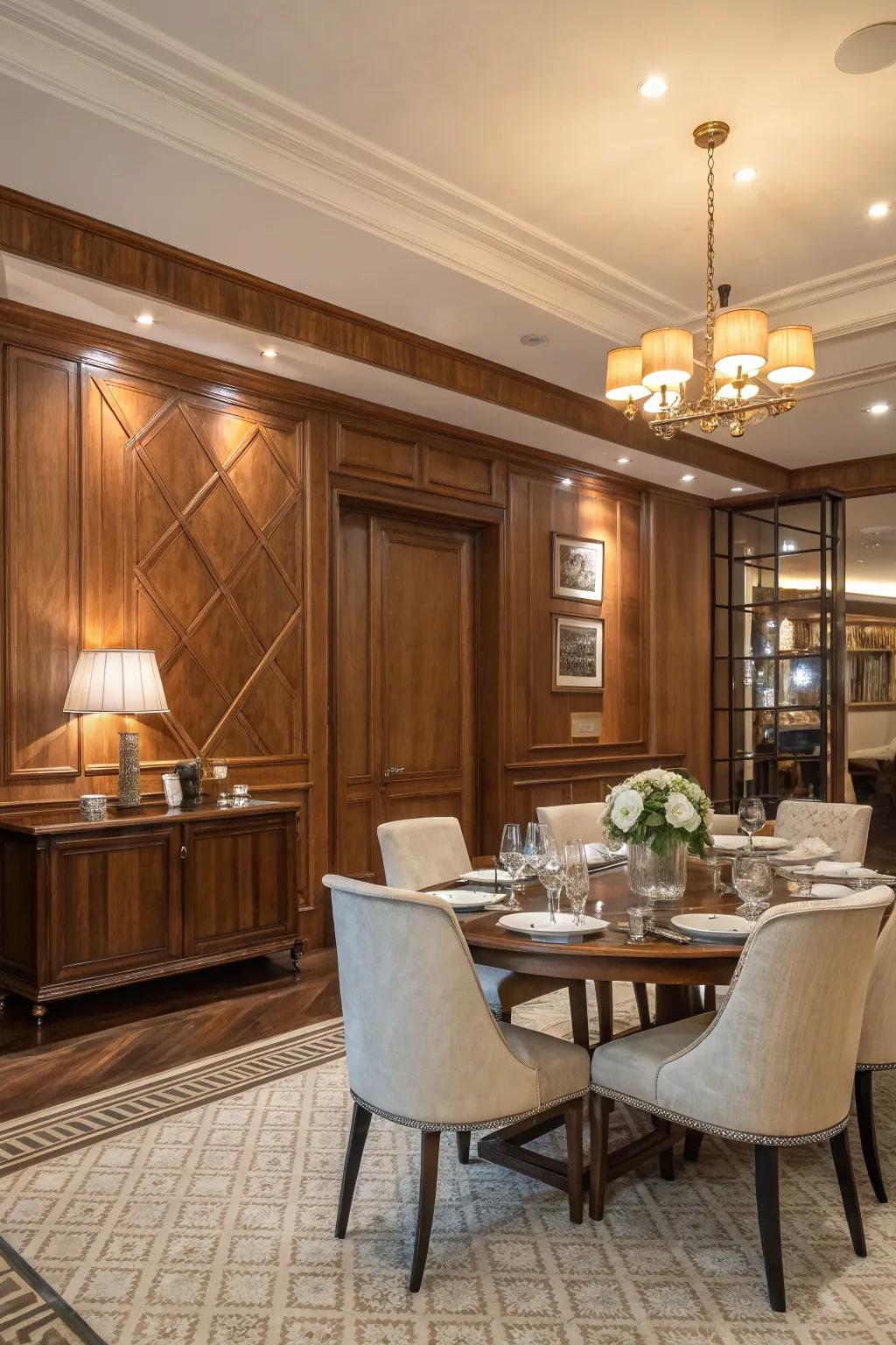Wood paneling brings a sense of enduring grace to any dining area.