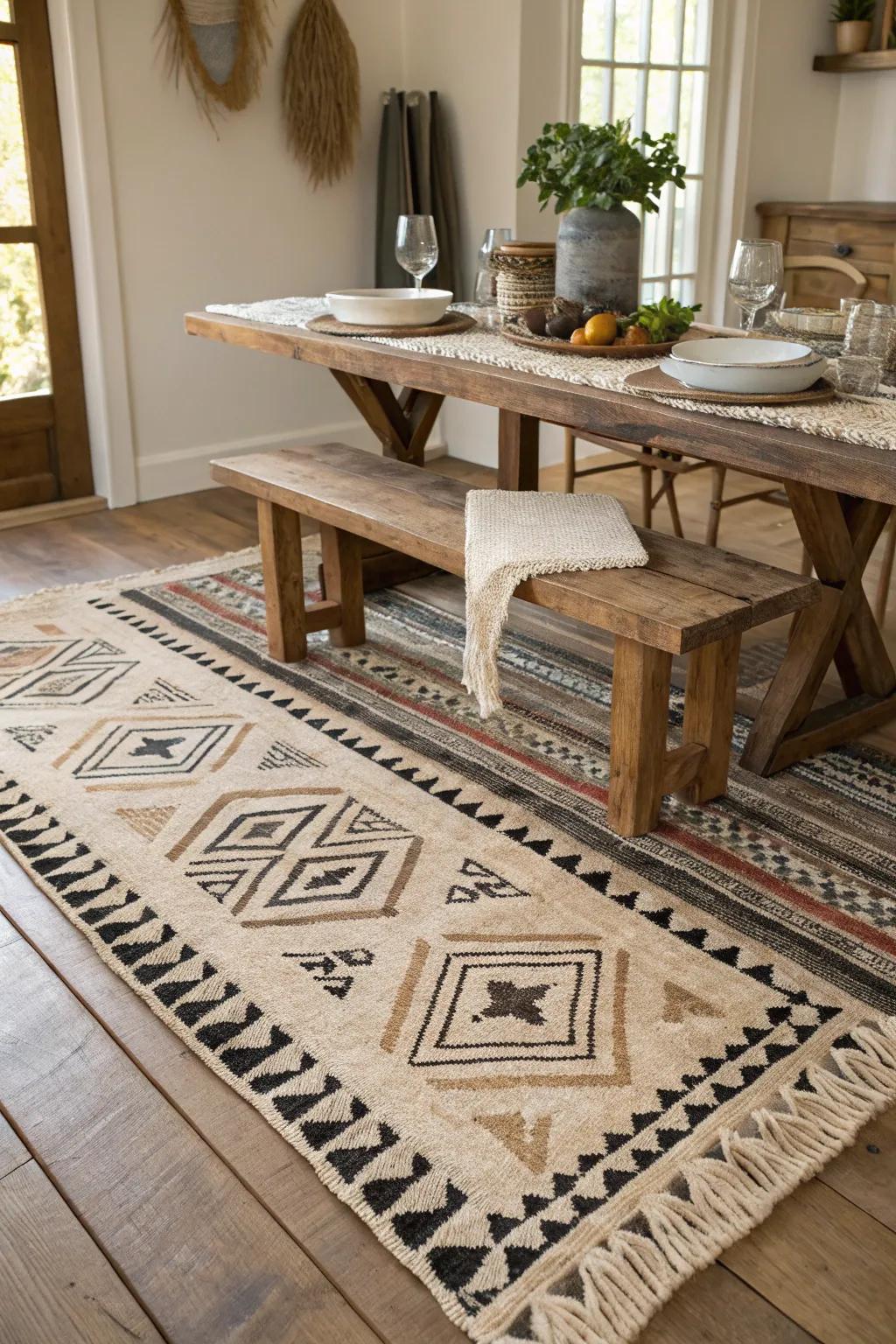 Layering floor coverings to achieve a vibrant, globally inspired design.