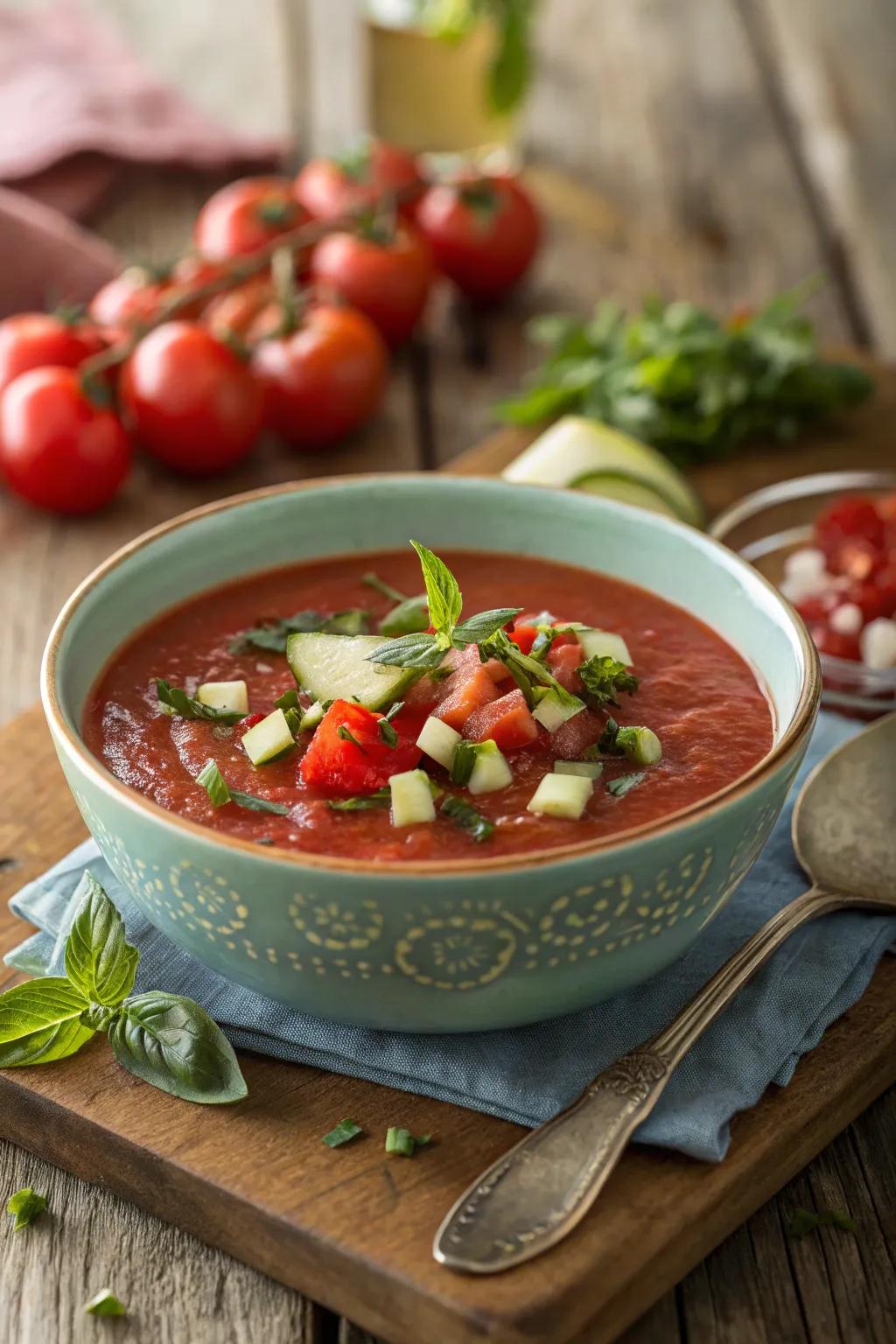 Chill out with a portion of energizing tomato soup, the quintessential summer treat.