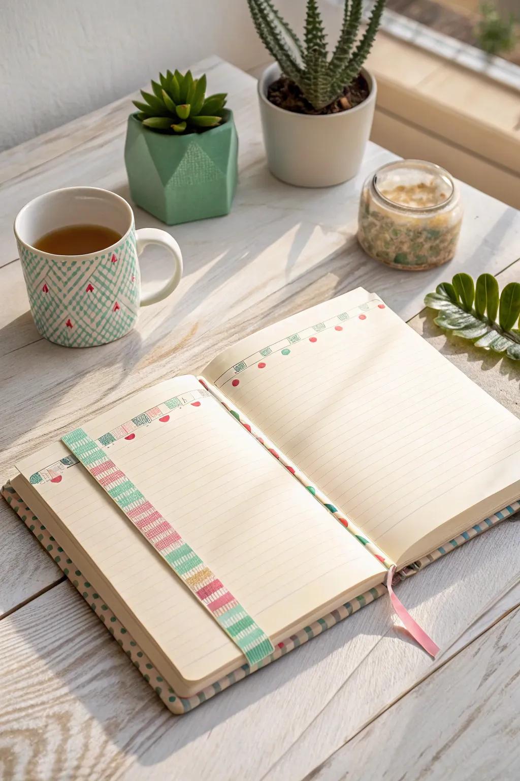 Make your journal a work of art using a bit of charming tape magic. 🌿✨ #DIYJournal #WashiTapeWonder