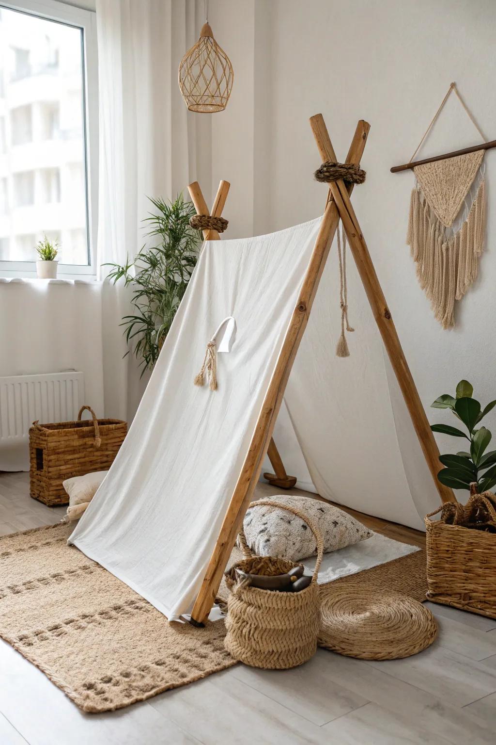 Craft a welcoming triangle tent using simply a cloth and a line&mdash;your ideal, pared-down getaway!