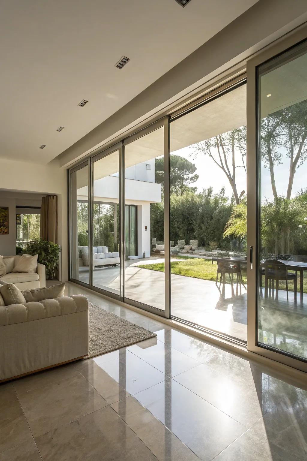 Invite an airy atmosphere with glass gliding doors.