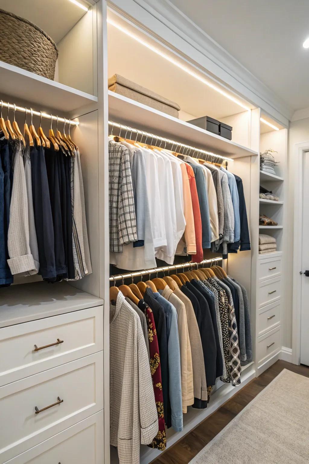 Boost your storage using standard double hanging bars.