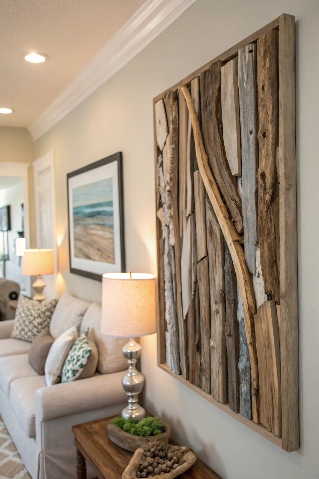 Driftwood wall decor injects a natural vibe into any room.