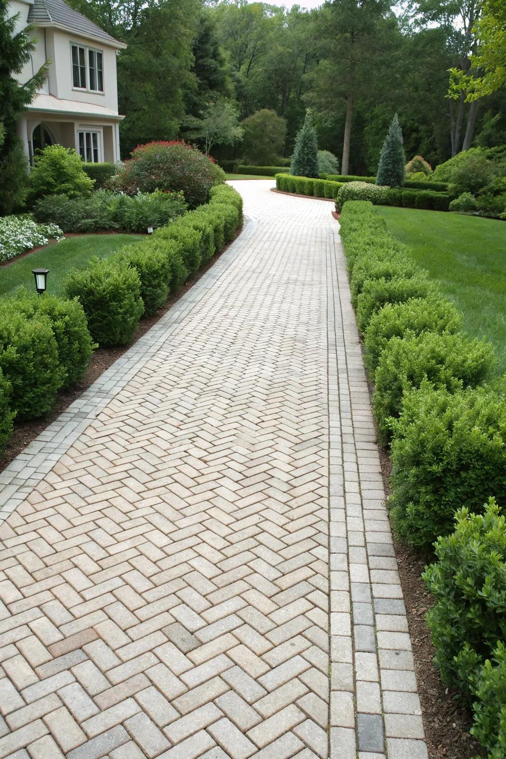 A driveway adorned with a herringbone pattern radiates class and allure.
