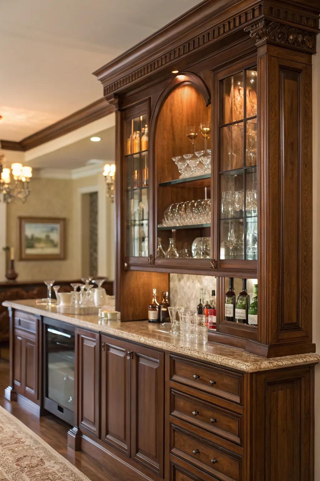 A traditional personal bar radiating ageless elegance.