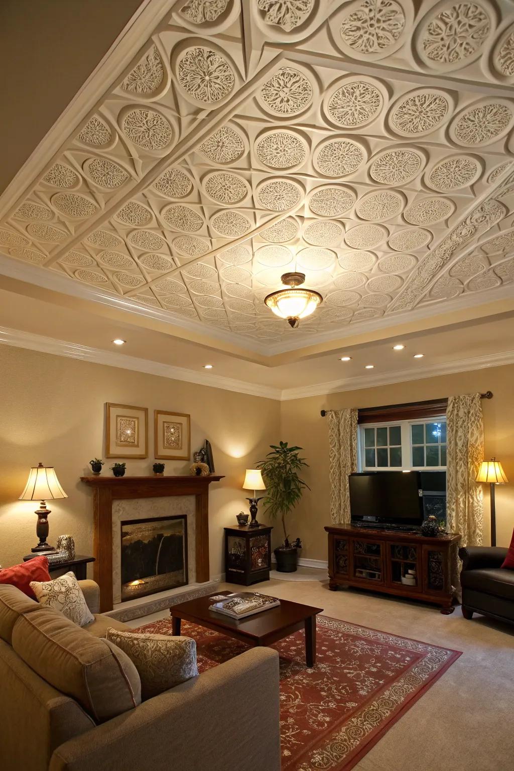 Geometric ceiling arrangements give a modern style to your room.