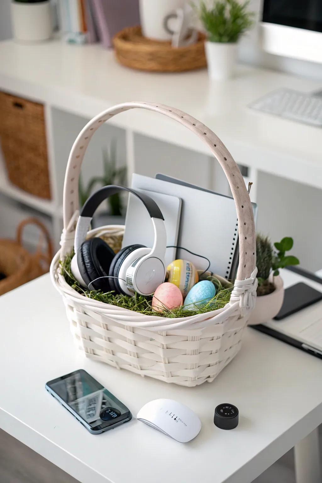 Tech gadgets add a modern touch to the Easter basket.