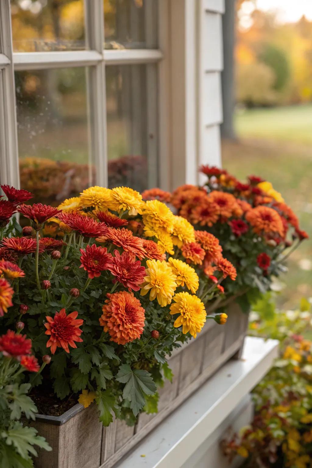 A dynamic exhibition of chrysanthemums displaying autumn colors.