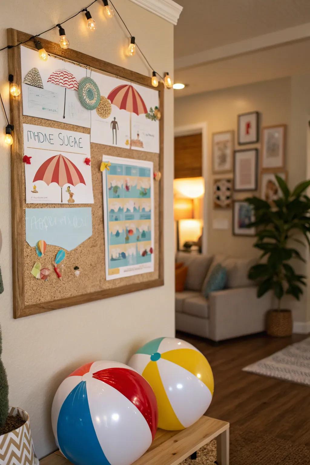 Bring the beach vibes home with a radiant beach-themed bulletin board.