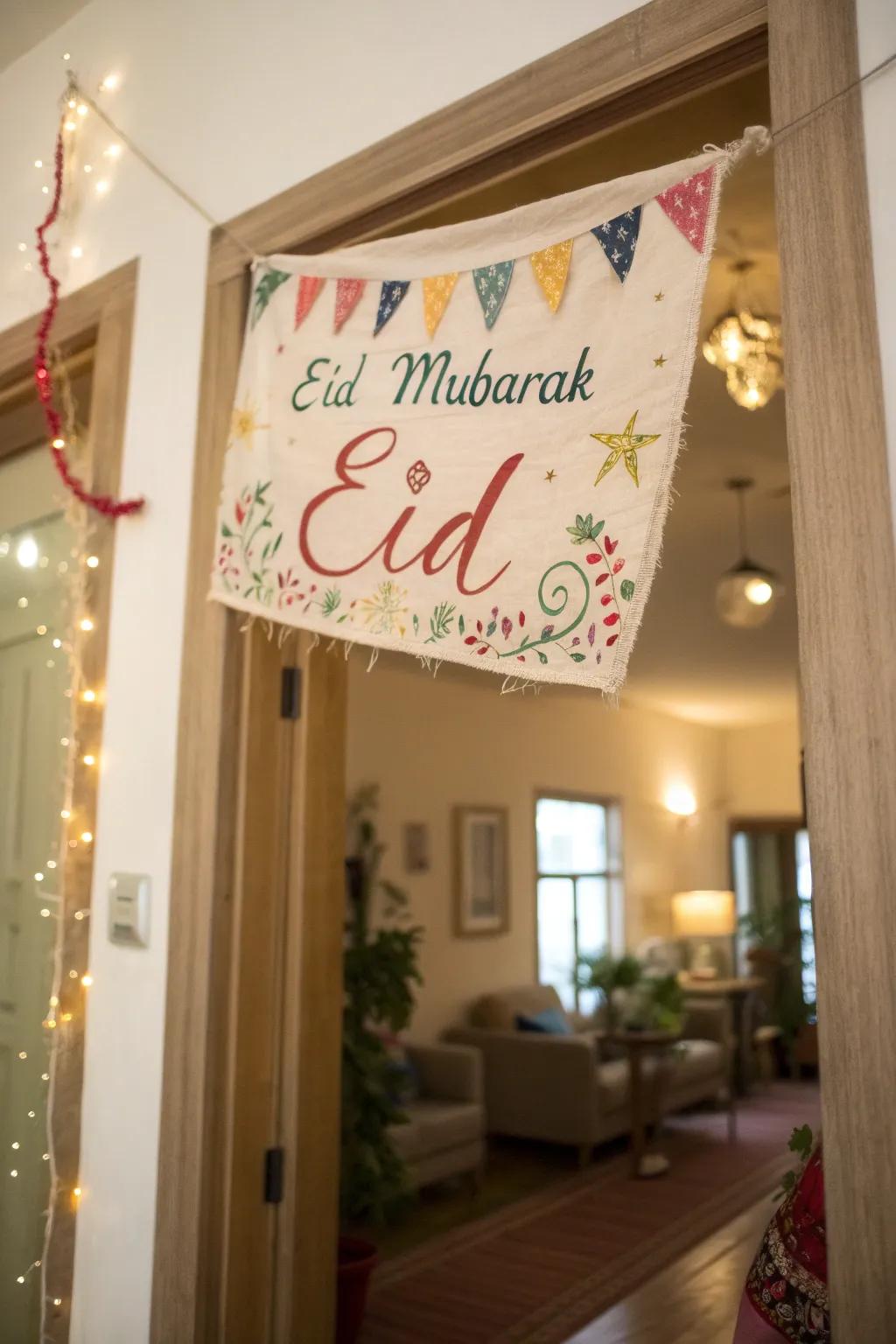 Welcome guests with a lovely 'Eid Mubarak' banner.