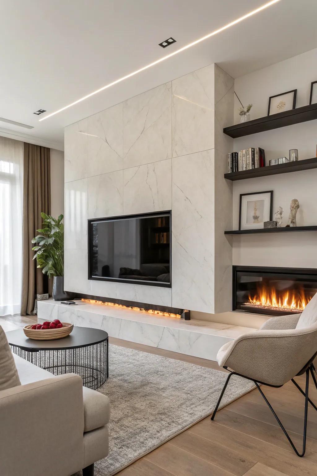 Elegant, modern heater accentuating a minimalistic family room.