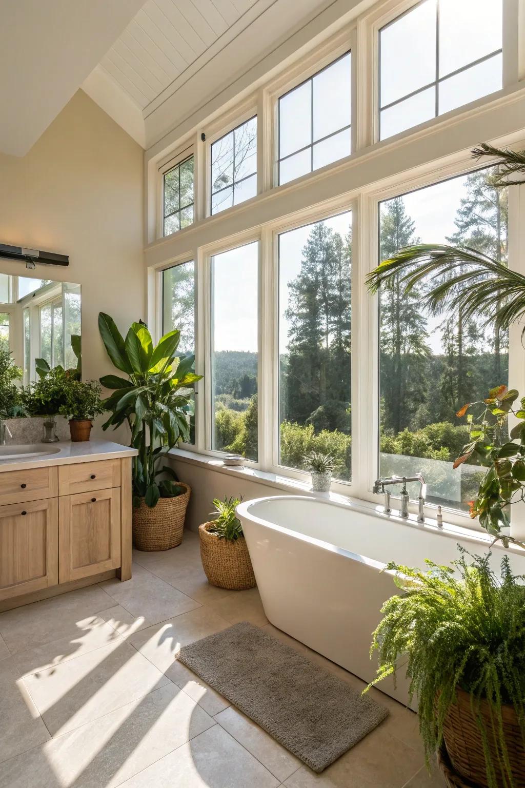 Sunlight drenches this ensuite bathroom, crafting an ambiance that is both open and welcoming.