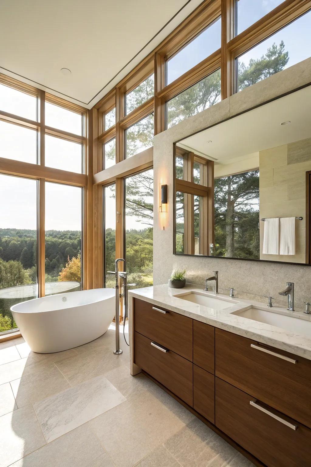 Natural light infuses this ensuite design with warmth and openness.