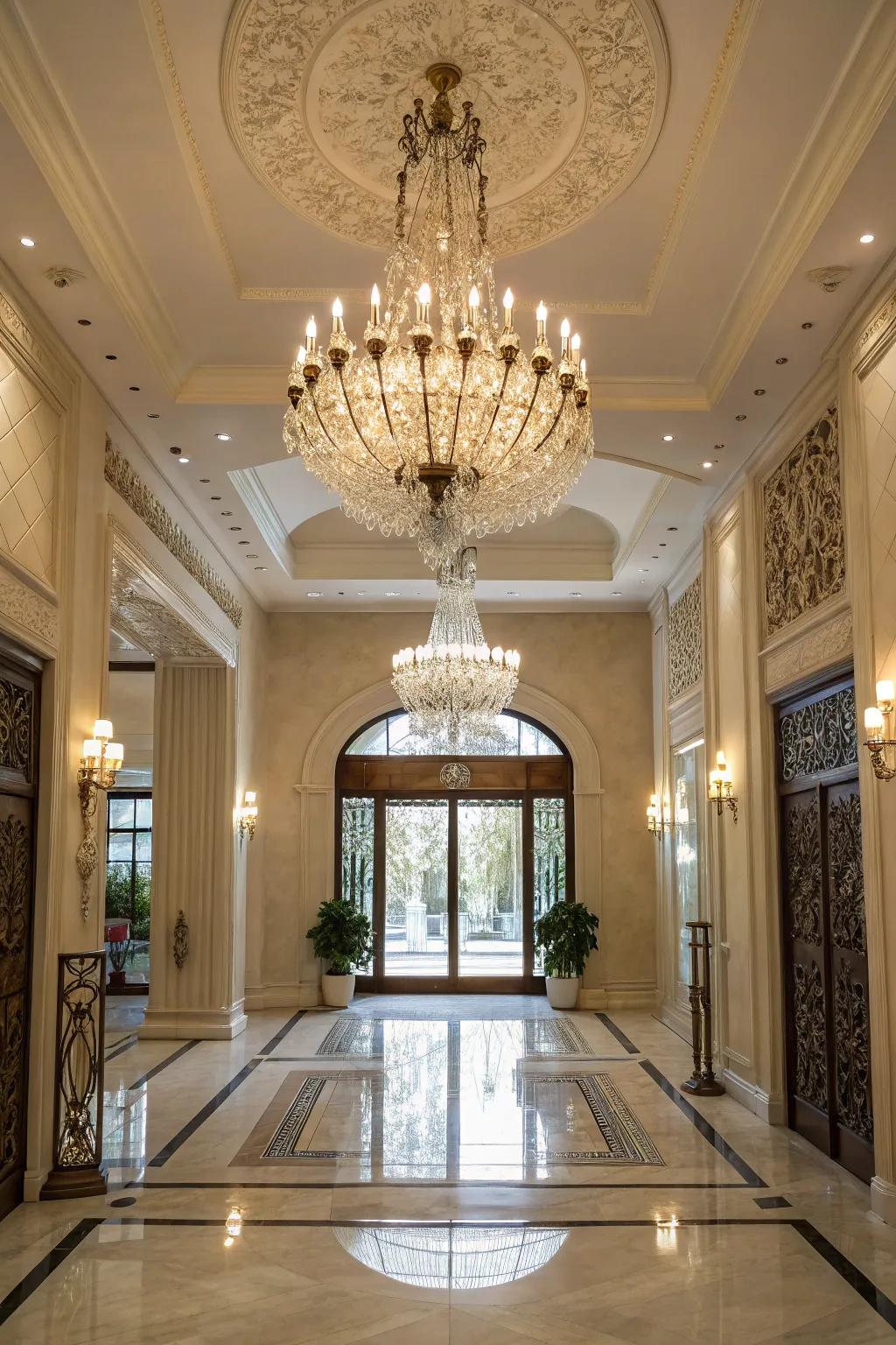 A dazzling chandelier can brighten and uplift any entryway.