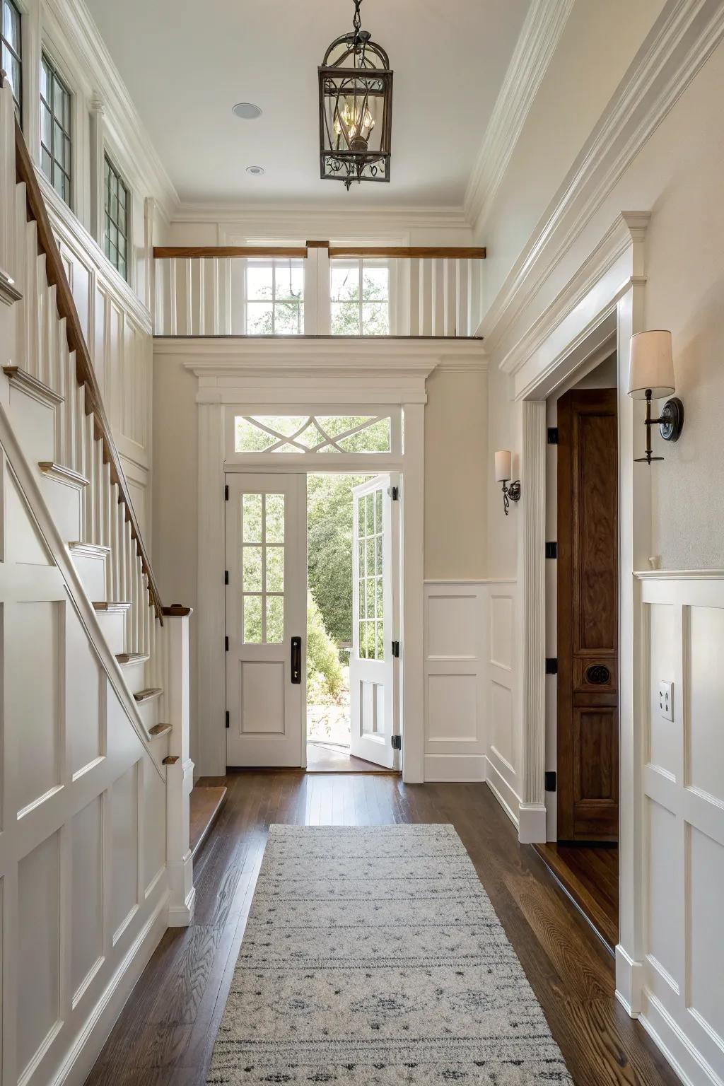 The sophistication of traditional paneling creating a warm and appealing entryway.