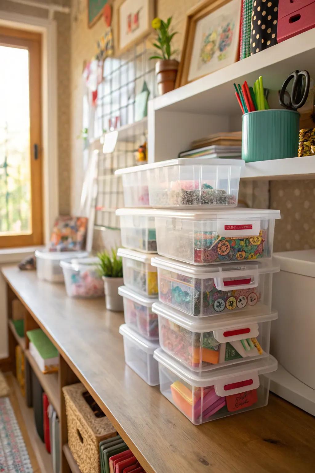 Spot your collection with ease with the aid of clear plastic bins.